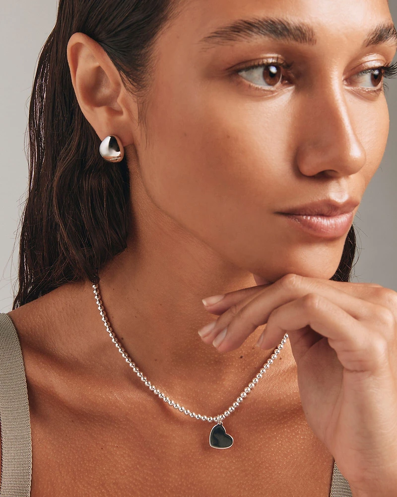 Pendentif cœur gravable en argent sterling avec perles, 45 cm