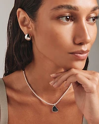Pendentif cœur gravable en argent sterling avec perles, 45 cm
