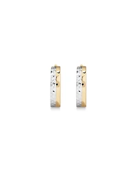 Boucles d'Oreilles Huggie Hoop Polies et Diamantées 9.6mm en Or Jaune et Blanc 10kt