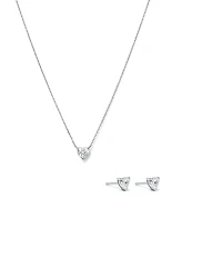 Cubic Zirconia Heart Stud Earrings and Necklace Set in Sterling Silver