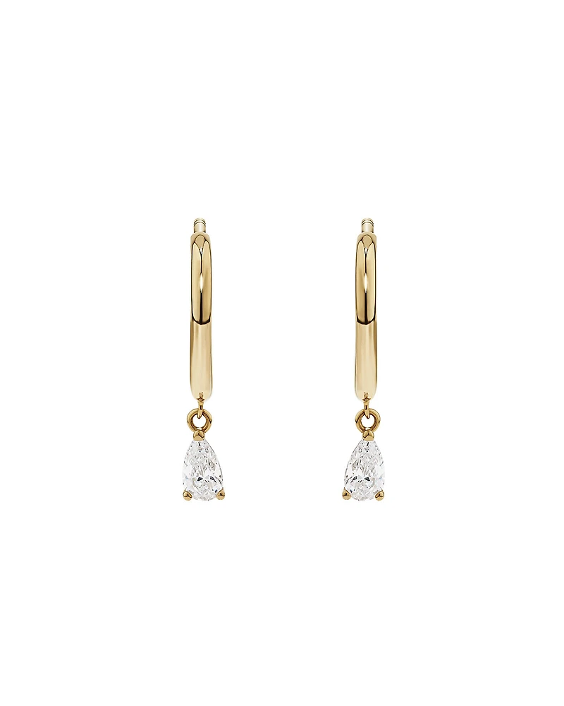 Pear Cubic Zirconia Charm Hoop Stud Earrings in 10kt Yellow Gold