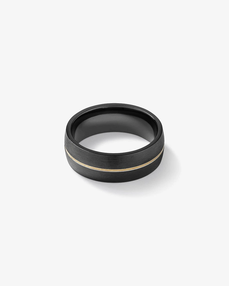 Bague en titane noir avec incrustation en or jaune fin 10 carats