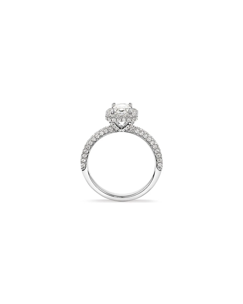 1.65 Carat TW Emerald Cut Diamond Pave Halo Engagement Ring in Platinum