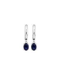 Oval Cut Blue Created Sapphire Gemstone Hoop Earrings and Pendant Necklace Set in Sterling Silver