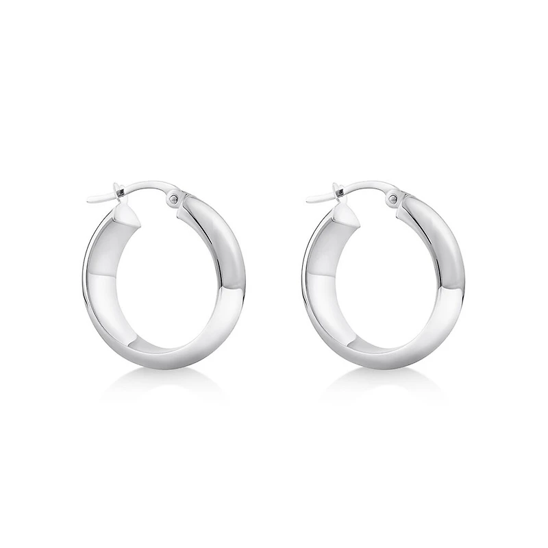 15mm Half Round Hoop Earrings in 10kt White Gold