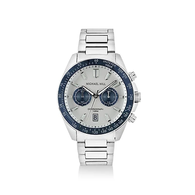 Montre Chronographe Pour Hommes Deux Tons En Acier Inoxydable Teinte Bleue