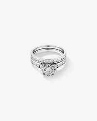 1,00 Carat Poids Total Ensemble Bague De Fiançailles En Diamant Rond Et Bande De Mariage Sertie En Canal, En Or Blanc 14 Ct