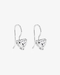 Love Heart Shaped Cubic Zirconia Drop Shepherds Hook Earrings in Sterling Silver