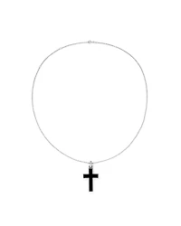 Onyx Cross Pendant in Silver with 65cm Cable Chain