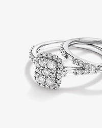 0,75 carat Poids Total Bague de Fiançailles Cluster Rectangulaire et Bague de Mariage en Or Blanc 14kt