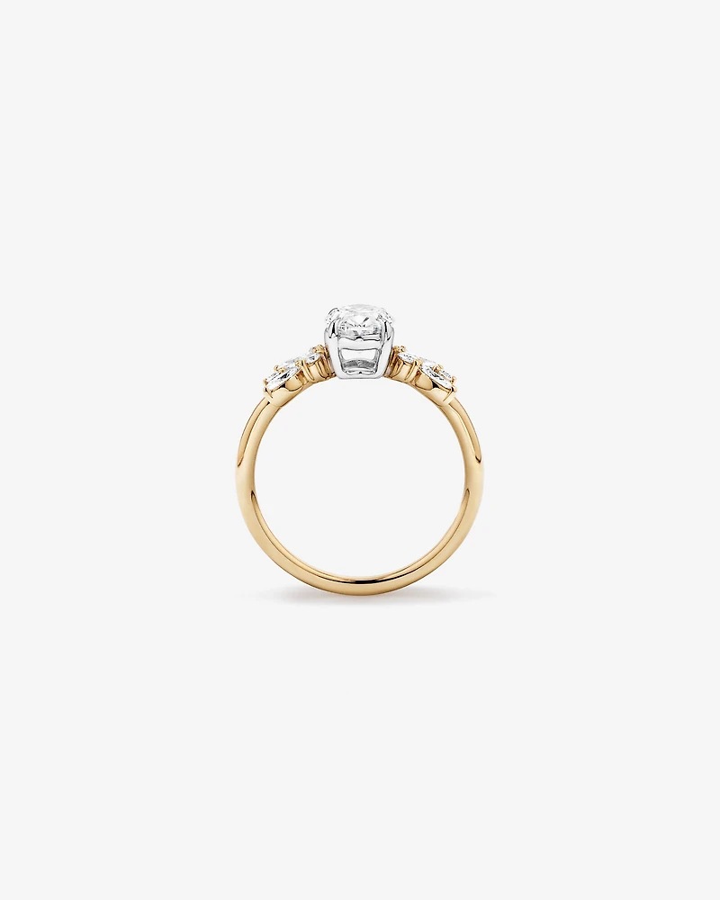 1.40 Carat TW Oval Cut Laboratory-Grown Diamond Marquise & Round Cut Side Stone Engagement Ring in 14kt Yellow & White Gold