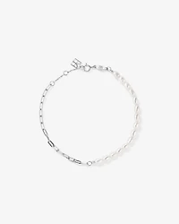 Half Cultured Freshwater Pearl Half Paperclip Chain Bracelet in Sterling Silver