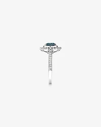 London Blue Topaz Lacy Halo Ring with .50TW of Diamonds in 10kt White Gold