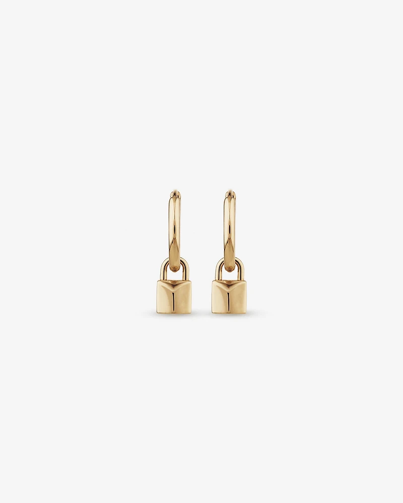 Signature Lock Hoop Huggie Earrings in 10kt Yellow Gold