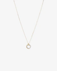 Two-Tone Double Circle Pendant Hammered Finish Necklace in 10kt White and Yellow Gold