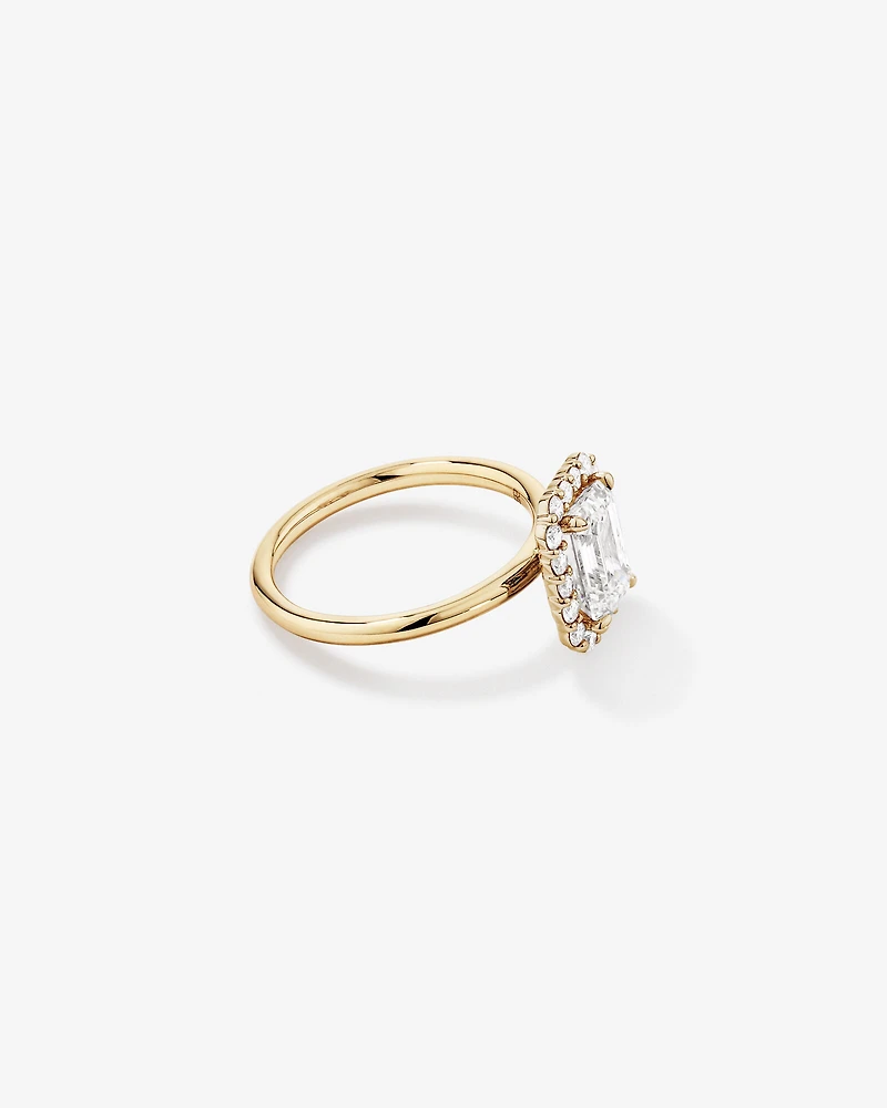 Carat TW Emerald Cut Laboratory-Grown Diamond Halo Engagement Ring in 14kt Yellow and White Gold