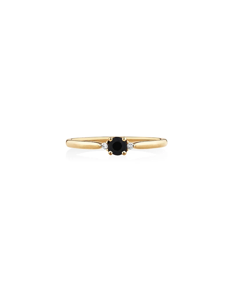 3 Stone Ring with Sapphire & Diamonds in 10kt Yellow Gold