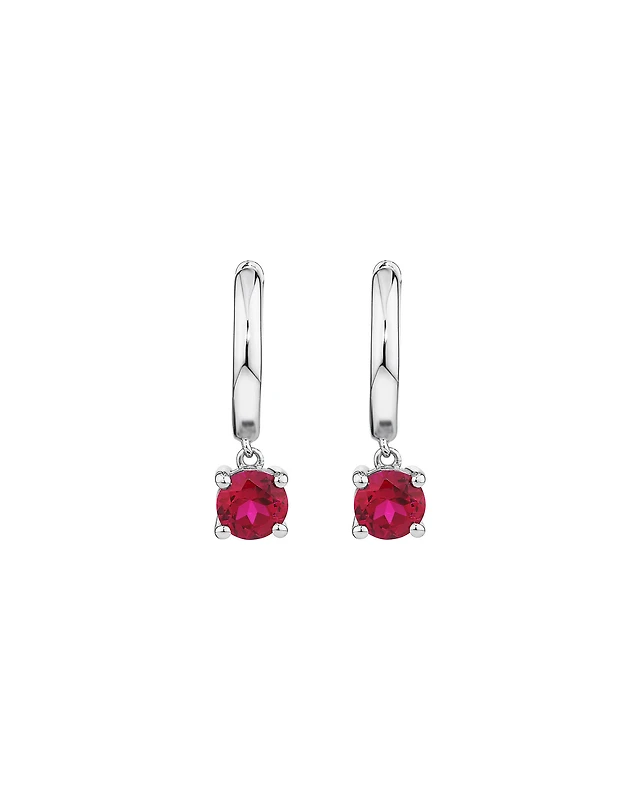 Michael Hill Round Cut Red Created Ruby Gemstone Hoop Earrings and