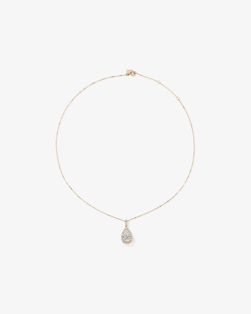 1.00 Carat TW Diamond Halo Everlight Pear Pendant in 10kt Yellow Gold