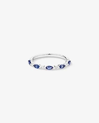 Marquise Cut Ceylon Blue Created Sapphire Gemstone and Diamond Ring in Sterling Silver