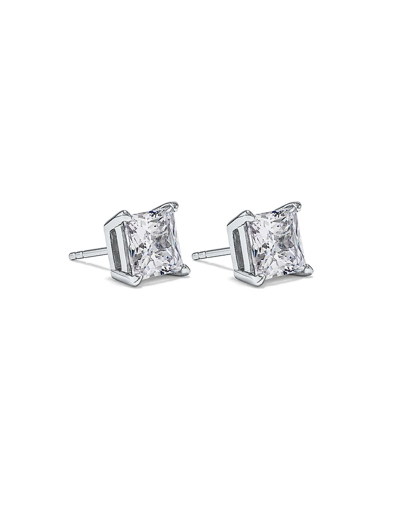 Boucles d'Oreilles Clous en Zircon Cubique Princesse de 7,5 mm en Argent Sterling