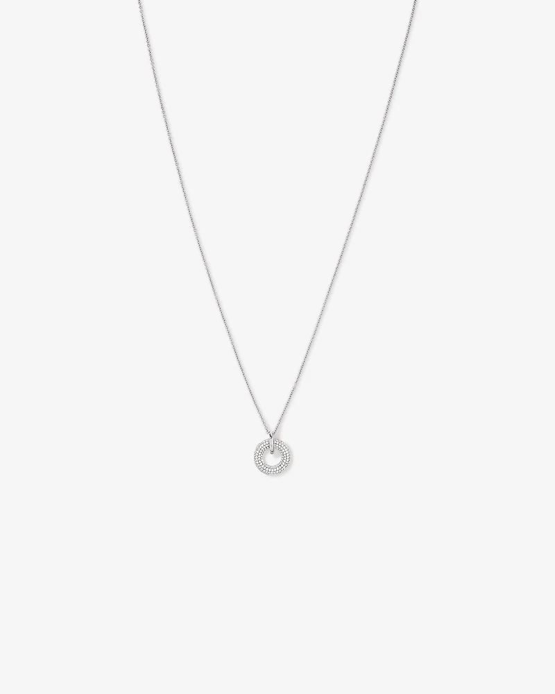 Pavé Set Cubic Zirconia Puff Open Circle Pendant Necklace in Sterling Silver