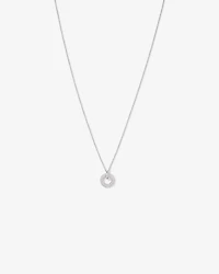 Pavé Set Cubic Zirconia Puff Open Circle Pendant Necklace in Sterling Silver