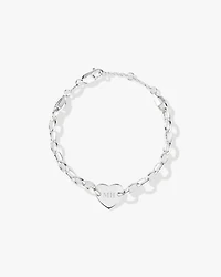 Heart Disc Oval Belcher Bracelet in Sterling Silver
