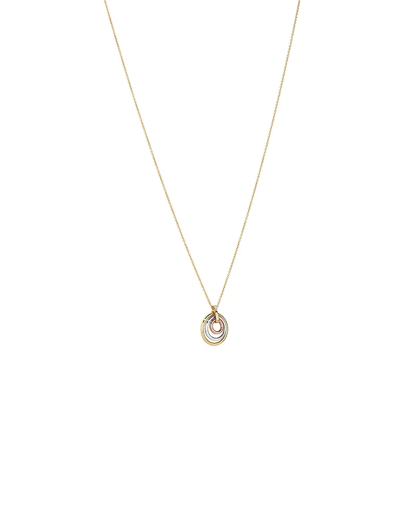 Diamond Accent Tri Tone Circle Pendant in 10kt Yellow, Rose and White Gold