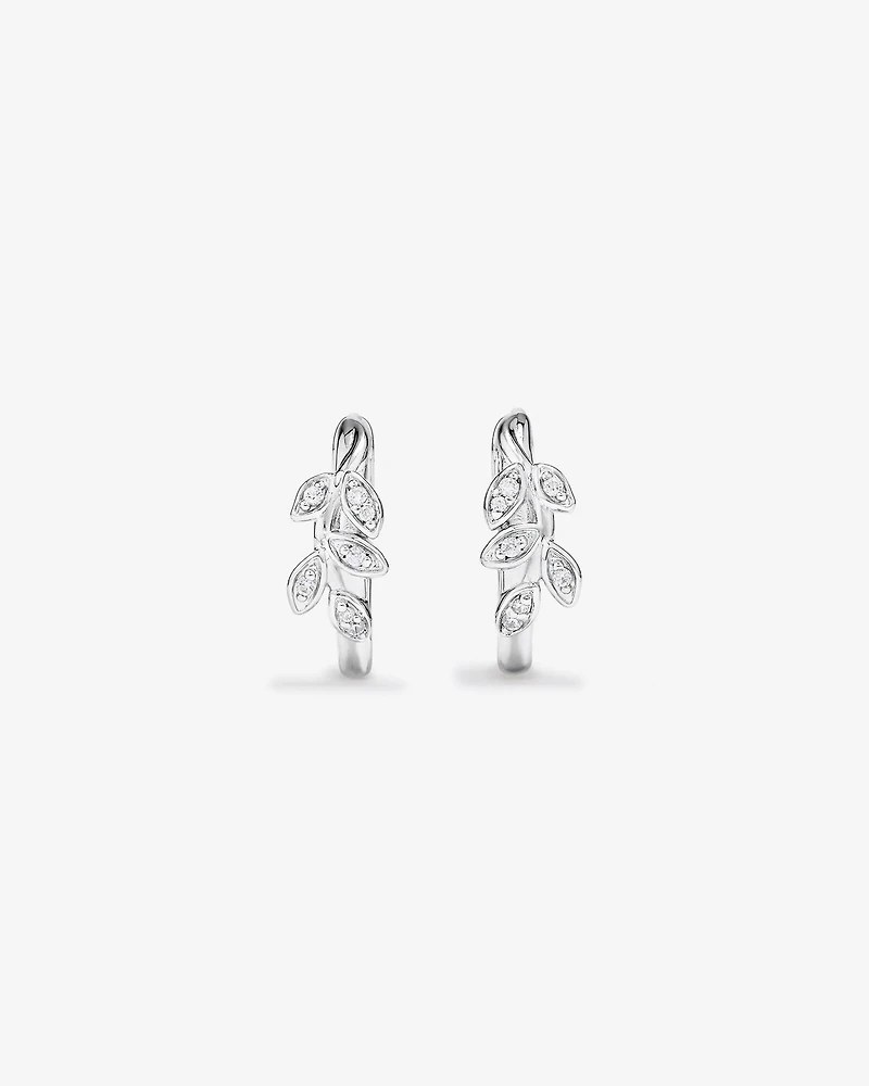 Cubic Zirconia Vine Huggie Earrings in Sterling Silver