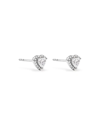 Heart Shape Cubic Zirconia Halo Stud Earrings in Sterling Silver