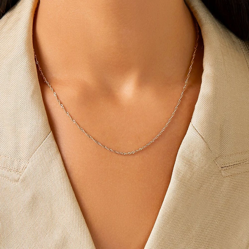 45cm (18") 1mm-1.5mm Width Hollow Singapore Chain in 10kt Yellow Gold