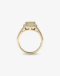 Cushion Cut Green Amethyst Gemstone and 0.25 Carat TW Diamond Halo Ring in 10kt Yellow Gold