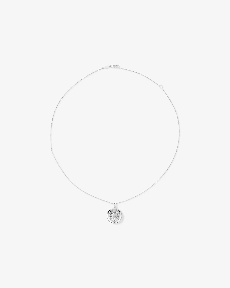 Diamond Accent Engraved Round Locket With Chain in Sterling Silver