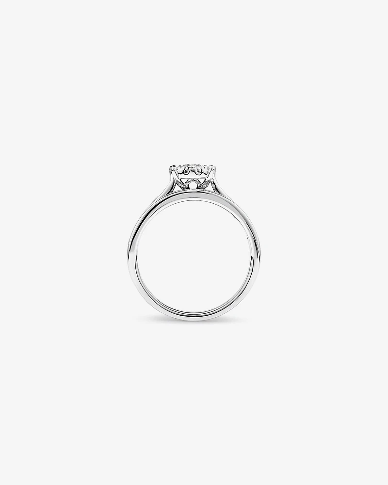 1,00 Carat Poids Total Ensemble Bague De Fiançailles En Diamant Rond Et Bande De Mariage Sertie En Canal, En Or Blanc 14 Ct