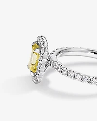 1.58 Carat TW Yellow Emerald Cut Laboratory-Grown Diamond Halo Engagement Ring in 14kt White Gold