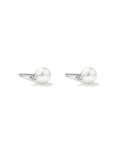 5mm Cultured Freshwater Pearl and Diamond Stud Earrings in Sterling Silver