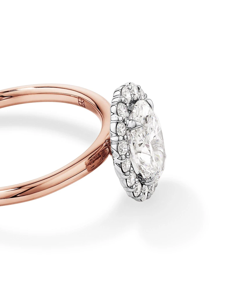 1.46 Carat TW Oval Cut Laboratory-Grown Diamond Halo Engagement Ring in 14kt Rose and White Gold