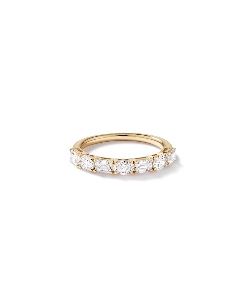 1.05 Carat TW Prong Set Emerald and Oval Cut Lab-Grown Diamond Wedding Band in 14kt Yellow Gold