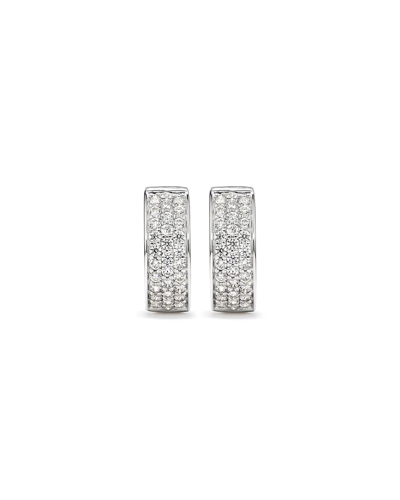 Reversible Huggie Earrings With Cubic Zirconia In Sterling Silver