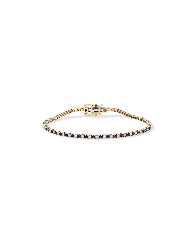 Bracelet tennis en or jaune 10 kt avec diamants de 0,68 carat TW et saphirs créés