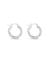 Pavé Cubic Zirconia Small Hoop Earrings in Sterling Silver