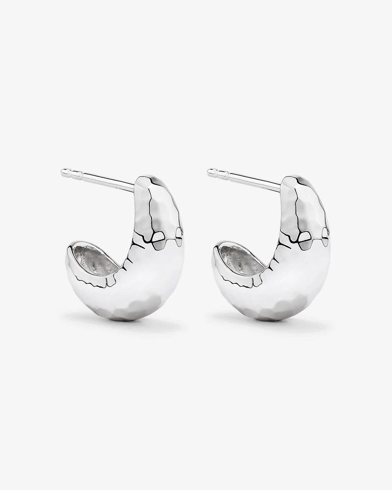 Diamond Cut Half Hoop Dome Stud Earrings in Sterling Silver