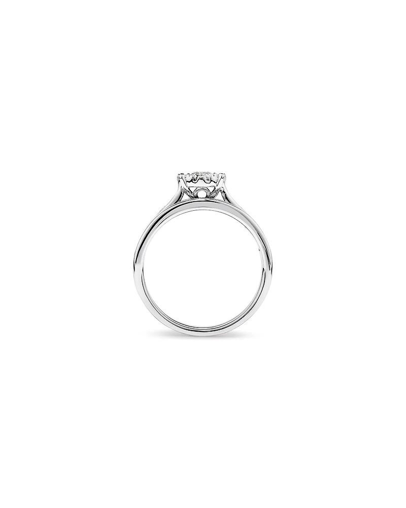 1,00 Carat Poids Total Ensemble Bague De Fiançailles En Diamant Rond Et Bande De Mariage Sertie En Canal, En Or Blanc 14 Ct