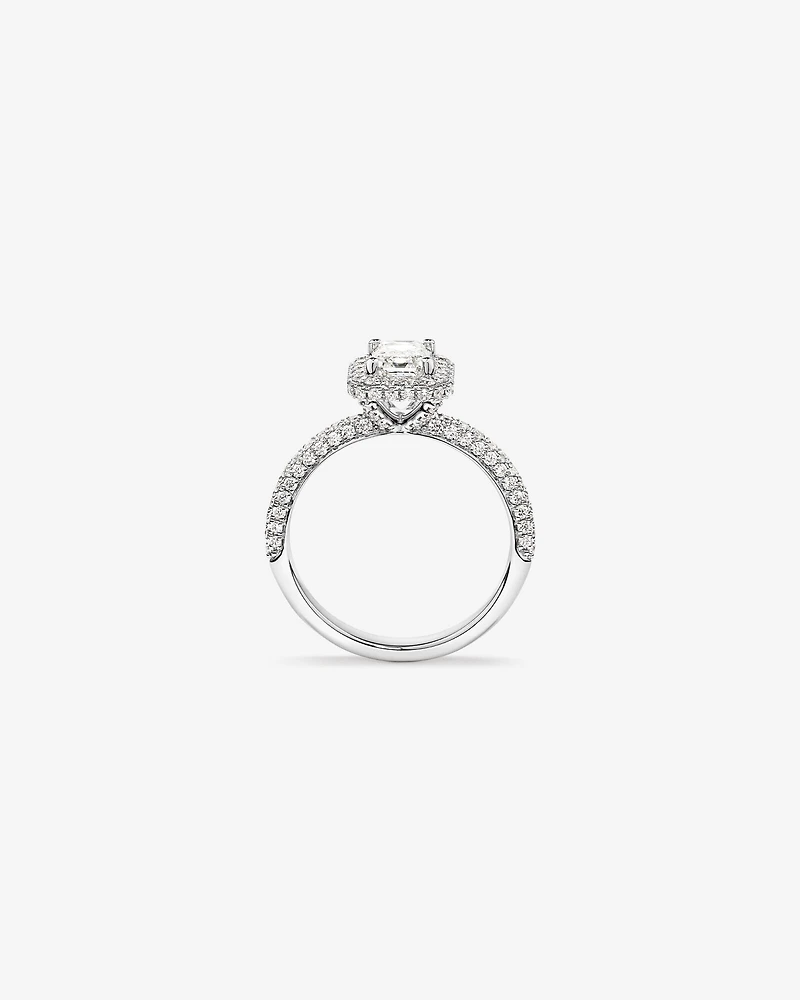 1.65 Carat TW Emerald Cut Diamond Pave Halo Engagement Ring in Platinum