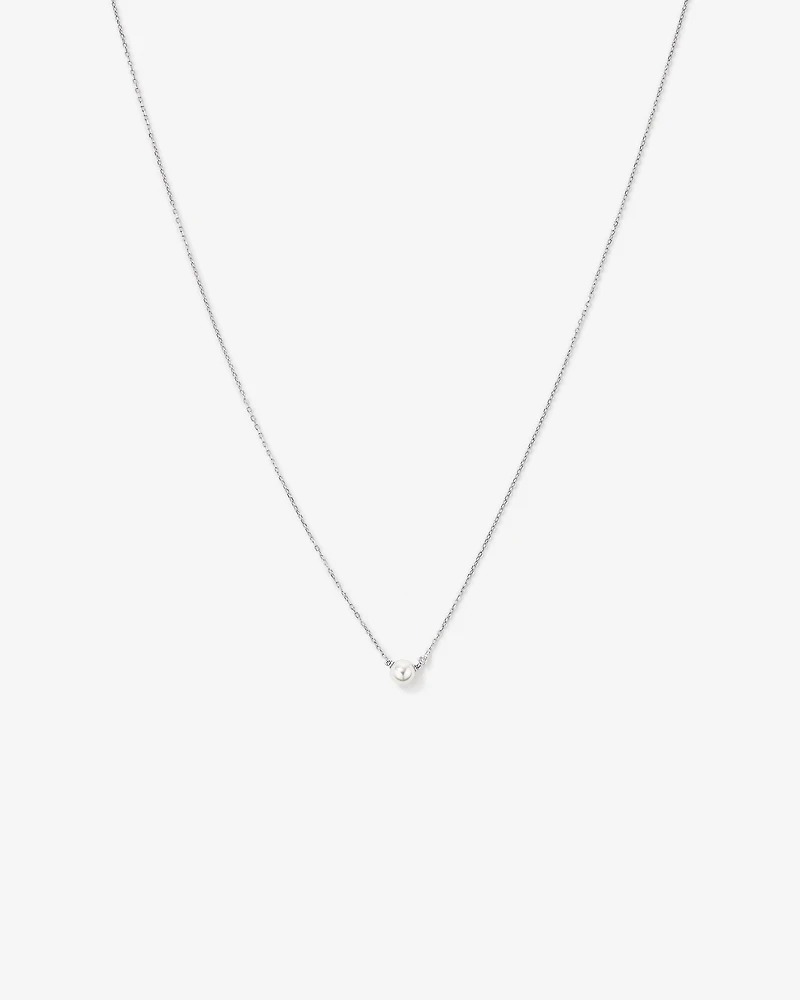 5mm Cultured Freshwater Pearl and Diamond Necklace in Sterling Silver