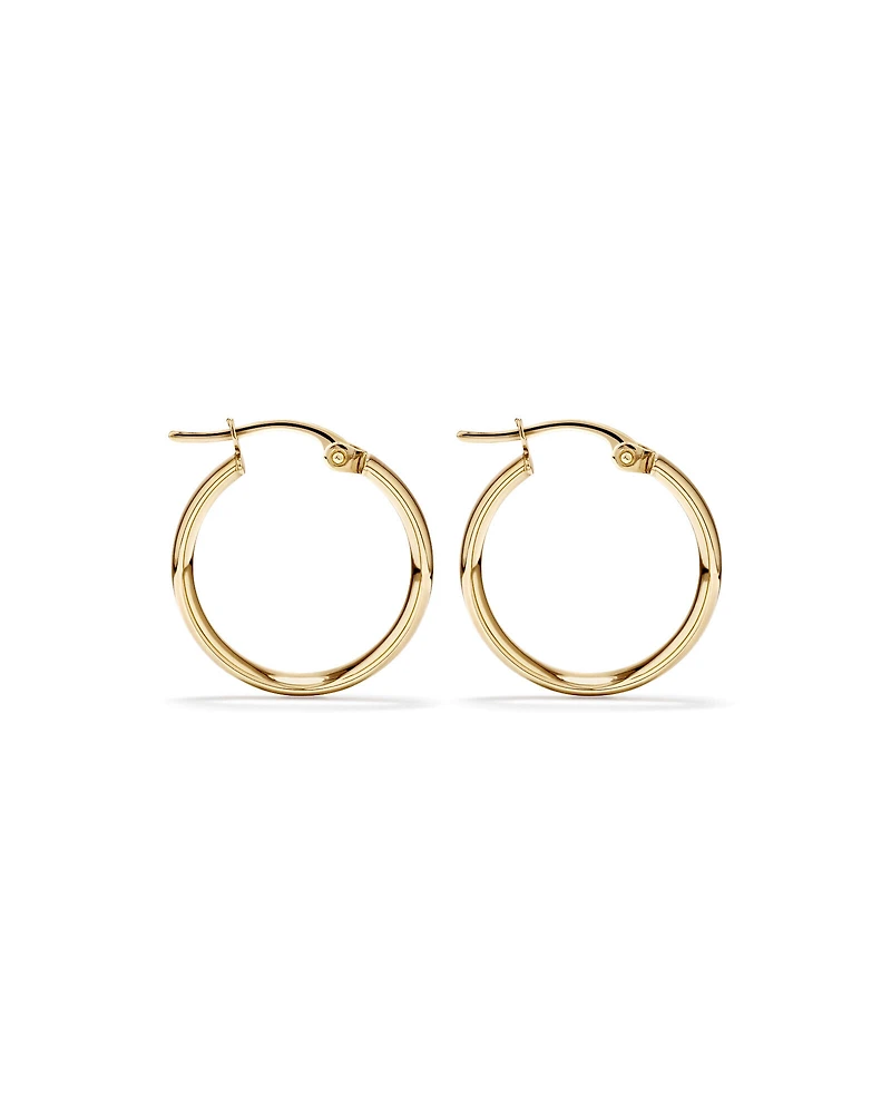15mm Flat Round Hoop Earrings in 10kt White Gold