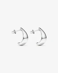 Polished Large Half Hoop Dome Stud Earrings in Sterling Silver