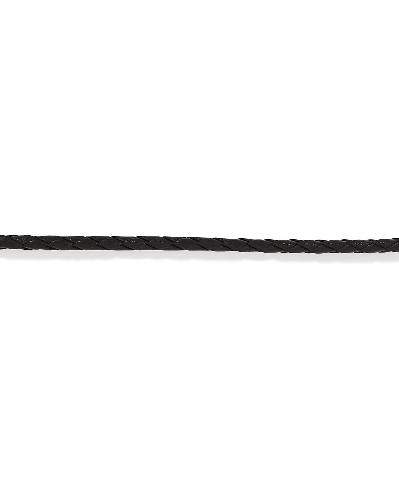 Men's Black Leather Braided Bracelet with 10kt Yellow Gold