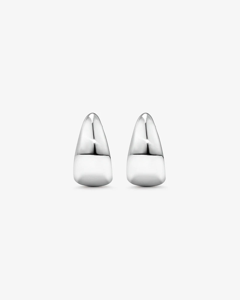 Polished Large Half Hoop Dome Stud Earrings in Sterling Silver